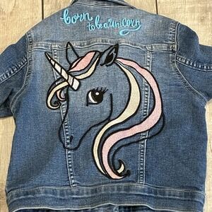 Vintage H&M Unicorn‎ Denim Jacket Snap Buttons Girls Size 7/8Y Whimsical Retro